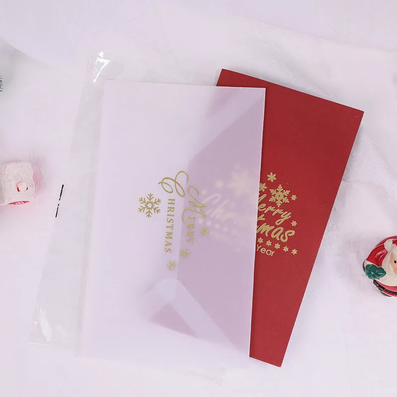 3D Shining Bling Christmas Tree Pop Up Greeting Cards With Envelope Blessing Message Postcard For Xmas New Year Gifts