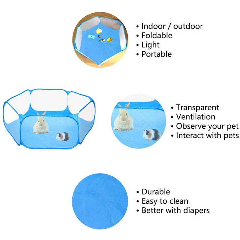 Portable Small Pet Cage Transparent Hedgehog Cage Tent Pet Playpen Open Folding Yard Fence For Dog Hamster Rabbit Guinea Pig