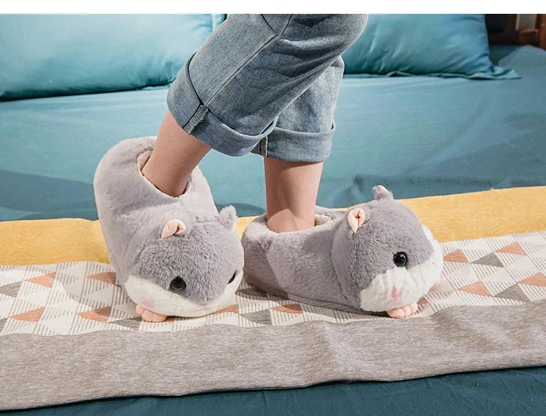 Cartoon Warm Winter Slippers Kawaii Hamster Unicorn Plush Shoes Soft Sole Flat Home Cotton Shoes Girl Women Floor Mute Non-slip