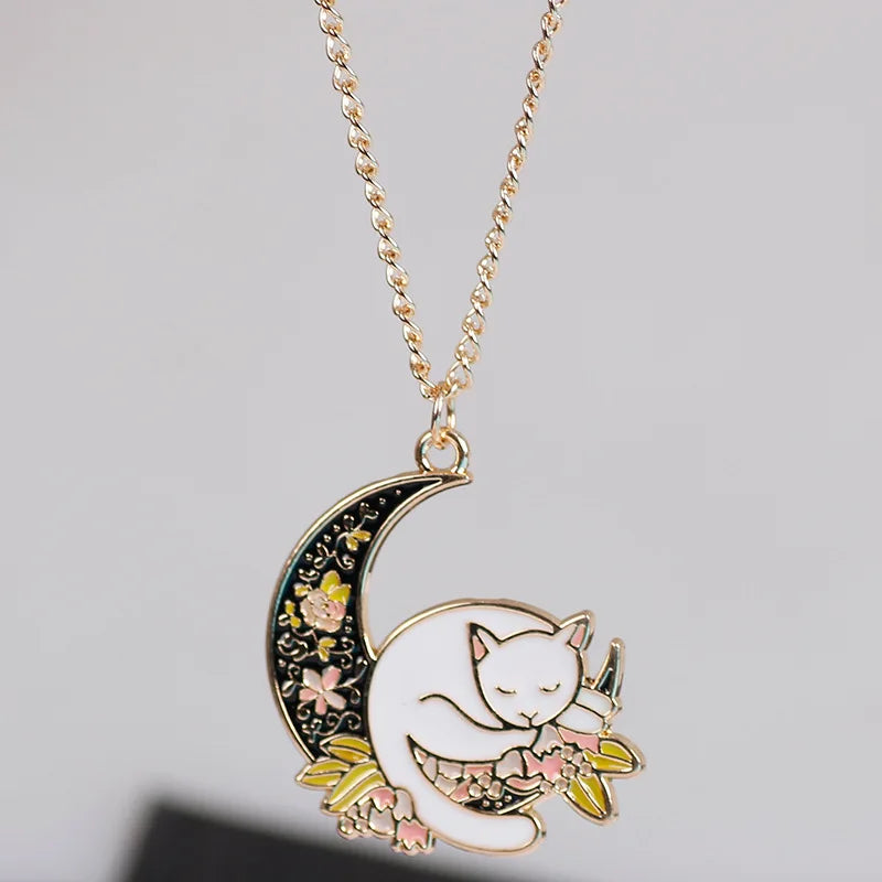 Yungqi Fashion Cartoon Cat Flower Necklace Hip Hop Couple Animal Kitten Pet Charm Pendant Friends Gift Clavicle Chocker Bijoux