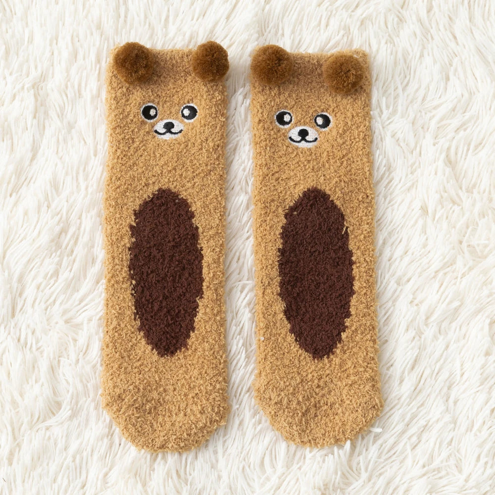 Women Cute Cartoon Animal Fuzzy Socks Winter Warm Fleece Kawaii Panda Bear Cat Mouse Casual Fashion Home Floor Sleep Fluffy Sock