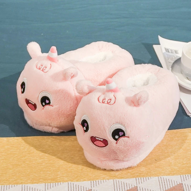 Cartoon Warm Winter Slippers Kawaii Hamster Unicorn Plush Shoes Soft Sole Flat Home Cotton Shoes Girl Women Floor Mute Non-slip