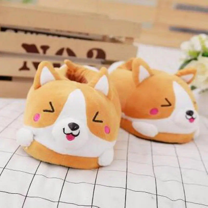 Winter Warm Indoor Floor Bedroom Cotton Koi Dog Slippers Cartoon Cute Plush Keji Slippers Home Slip Cotton Pad Shoes