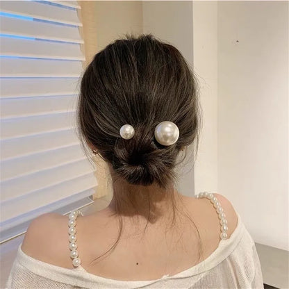 新しいパールヘアピン 韓国製 U字型メタルシェルヘアクリップピン レディース ガールズ ヘアスティック バンメーカー ヘアスタイリングアクセサリー ギフト