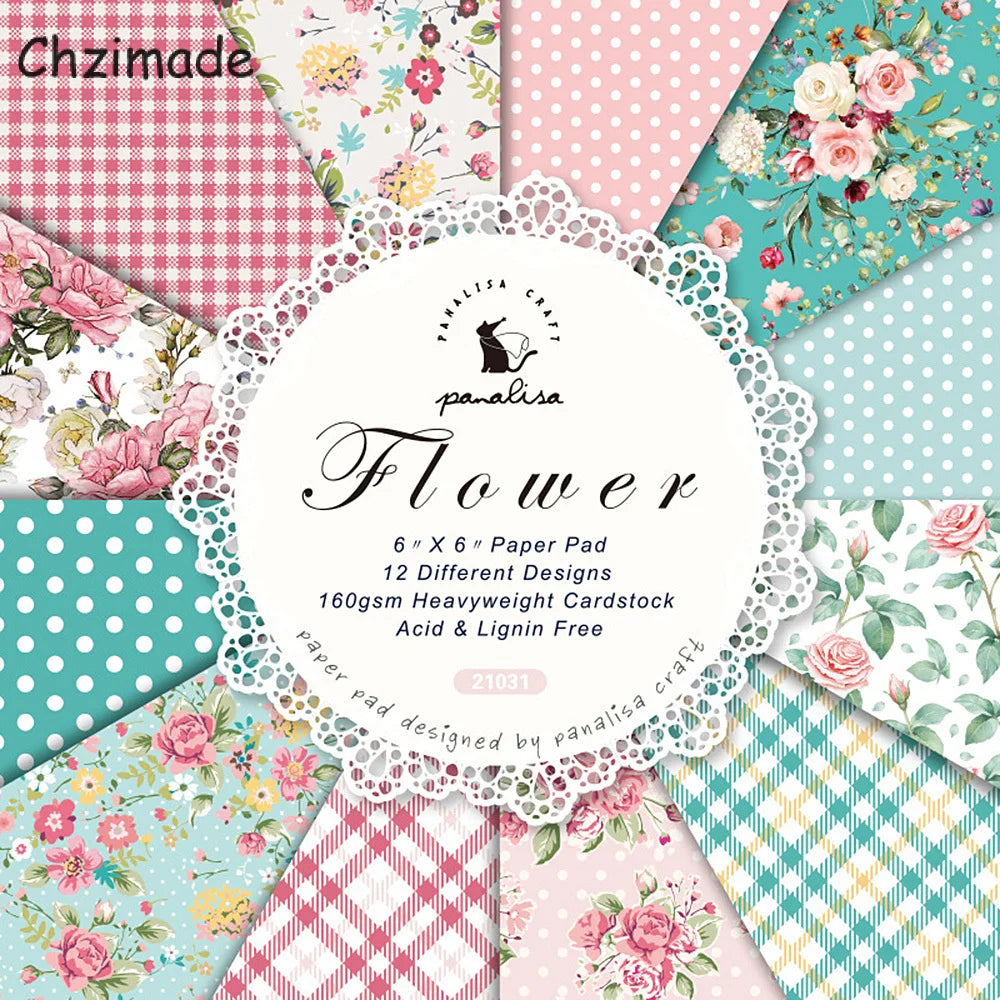 12Sheets Vintage Flower Scrapbooking Material Paper Pads Art Background 6x6