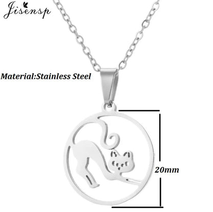 Stainless Steel Origami Cat Necklaces Lovely Animal Kitten Jewelry Cat on the Moon Pendant Necklace Women Bijoux Collane