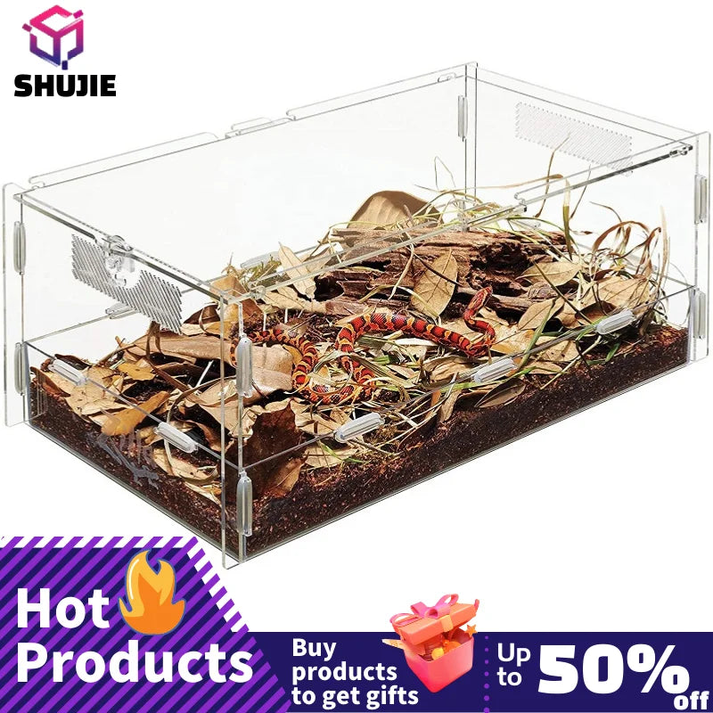 Acrylic Reptile Container Magnetic Acrylic Reptile Cage Acrylic Reptile Breeding Box With Thermometer And Insect Breeding Box