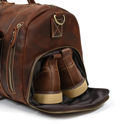 Luufan Genuine Leather Men's Travel Bag With Shoe Pocket Retro Crazy Horse Leather Big Capacity Luggag Bag Business Trip Handbag