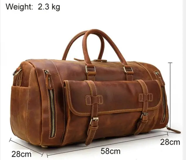 Luufan Genuine Leather Men's Travel Bag With Shoe Pocket Retro Crazy Horse Leather Big Capacity Luggag Bag Business Trip Handbag