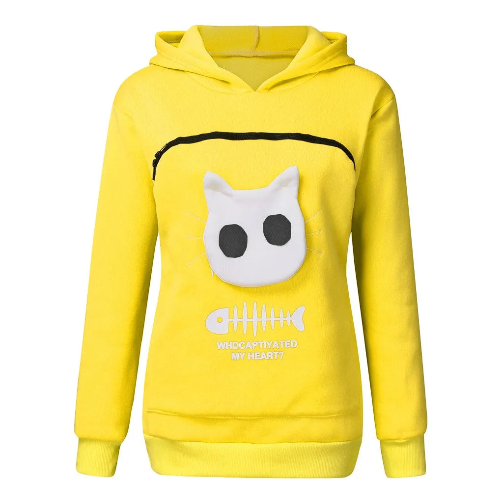 Winter Hoodies Sweatshirt Man Women Animal Pouch Hood Pullover Blouse Tops Lady Carry Dog Cat Breathable Sweatshirts