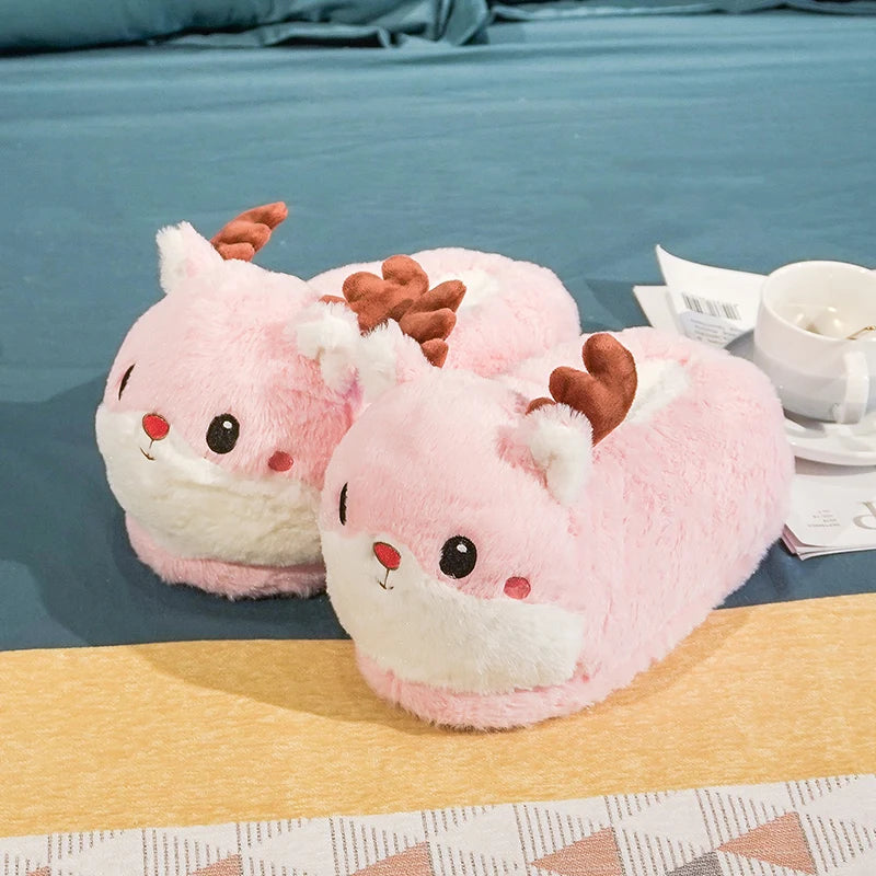 Cartoon Warm Winter Slippers Kawaii Hamster Unicorn Plush Shoes Soft Sole Flat Home Cotton Shoes Girl Women Floor Mute Non-slip