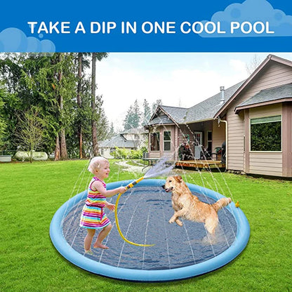 150/170cm 夏用犬用スイミングマット インフレータブルウォータースプレーバスタブ 屋外インタラクティブ噴水 犬・猫・子供用おもちゃ