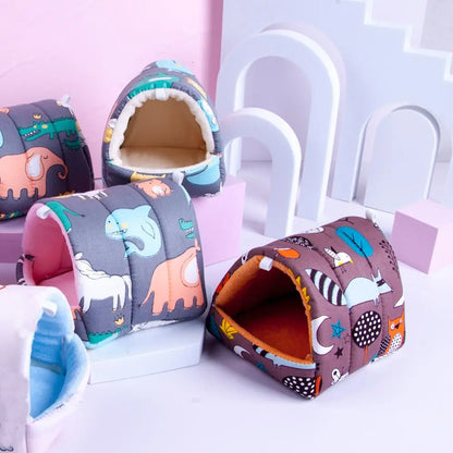 Winter Cute Cartoon Rabbit Squirrel Mini Cage Guinea Pig Nest Small Animal Mice Rat Pet Sleeping Bed Hamster House Warm Soft Mat