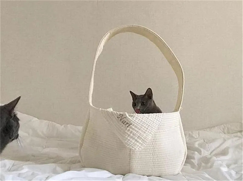 Handmade Dog Bag Pet Kitten Carrier Outdoor Travel Handbag Canvas Single Shoulder Cat Bag Sling Comfort Tote Bag Breathable