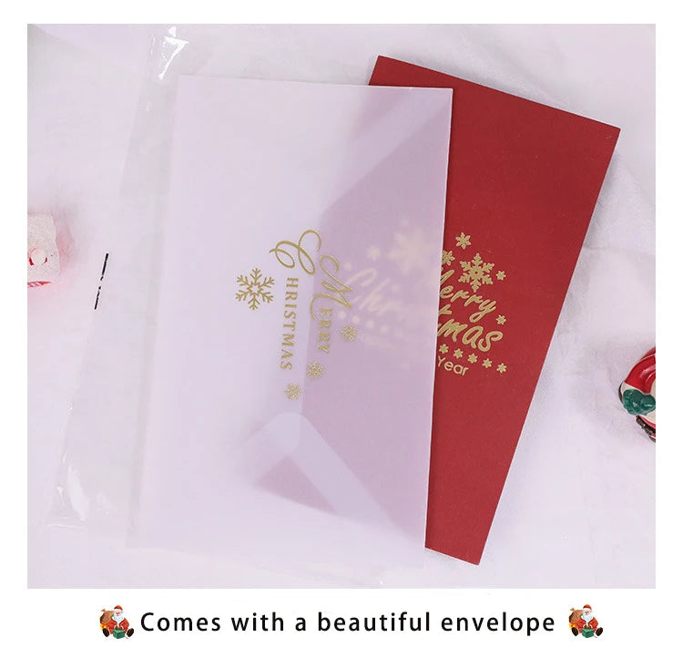 3D Shining Bling Christmas Tree Pop Up Greeting Cards With Envelope Blessing Message Postcard For Xmas New Year Gifts