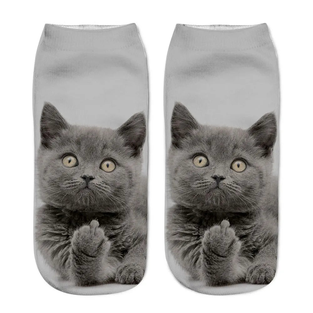 New 3D Print Funny Cute Cartoon Kitten Unisex Creative Colorful Multiple Cat Face Happy Low Ankle Socks For Women Dropship