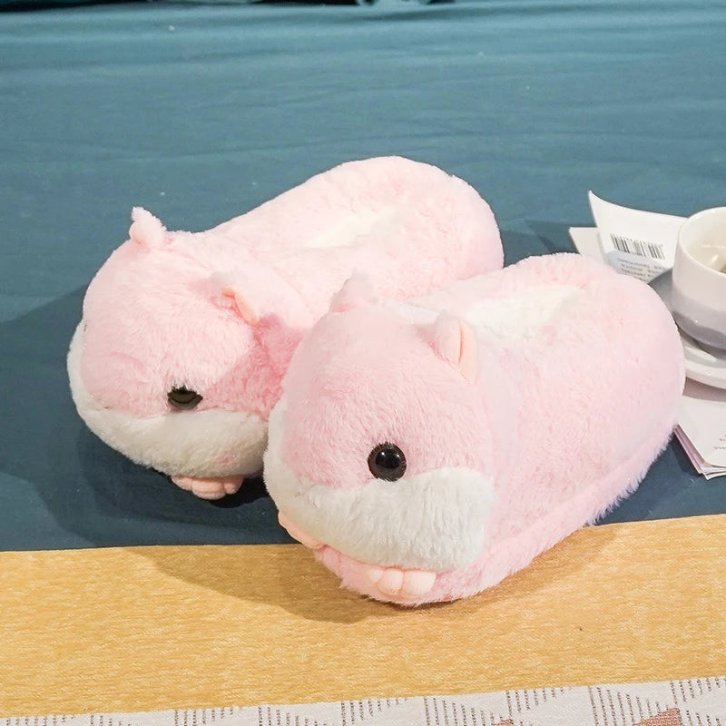 Cartoon Warm Winter Slippers Kawaii Hamster Unicorn Plush Shoes Soft Sole Flat Home Cotton Shoes Girl Women Floor Mute Non-slip