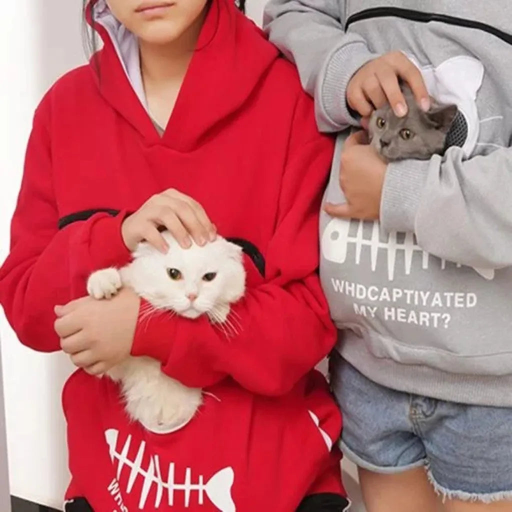 Winter Hoodies Sweatshirt Man Women Animal Pouch Hood Pullover Blouse Tops Lady Carry Dog Cat Breathable Sweatshirts