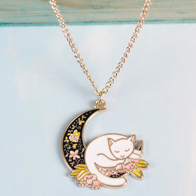 Yungqi Fashion Cartoon Cat Flower Necklace Hip Hop Couple Animal Kitten Pet Charm Pendant Friends Gift Clavicle Chocker Bijoux