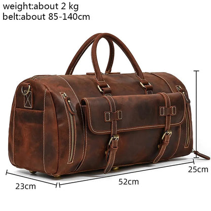 Luufan Genuine Leather Men's Travel Bag With Shoe Pocket Retro Crazy Horse Leather Big Capacity Luggag Bag Business Trip Handbag