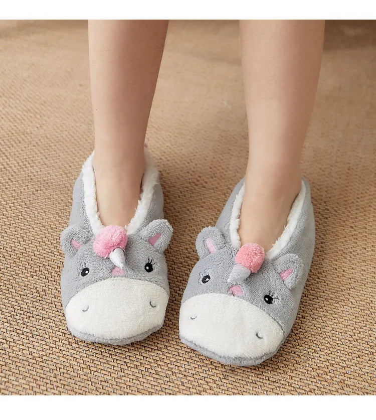 Fluffy Slippers Women winter warm Unicorn Dog Anti Slip Kawaii Fuzzy Ladies Panda Plush Soft Female Cartoon Shoes Home Indoor