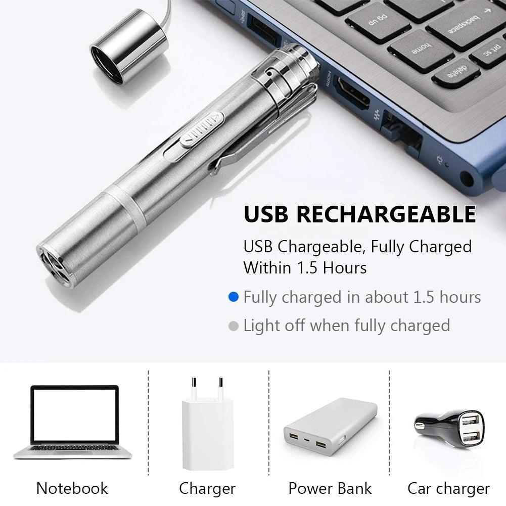 4mW 三合一貓用 LED 追逐玩具紅色雷射筆 USB 充電白色手電筒筆寵物玩具紫外線手電筒 5 種模式