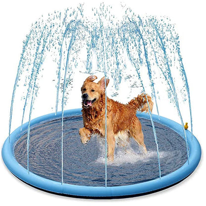 150/170cm 夏用犬用スイミングマット インフレータブルウォータースプレーバスタブ 屋外インタラクティブ噴水 犬・猫・子供用おもちゃ
