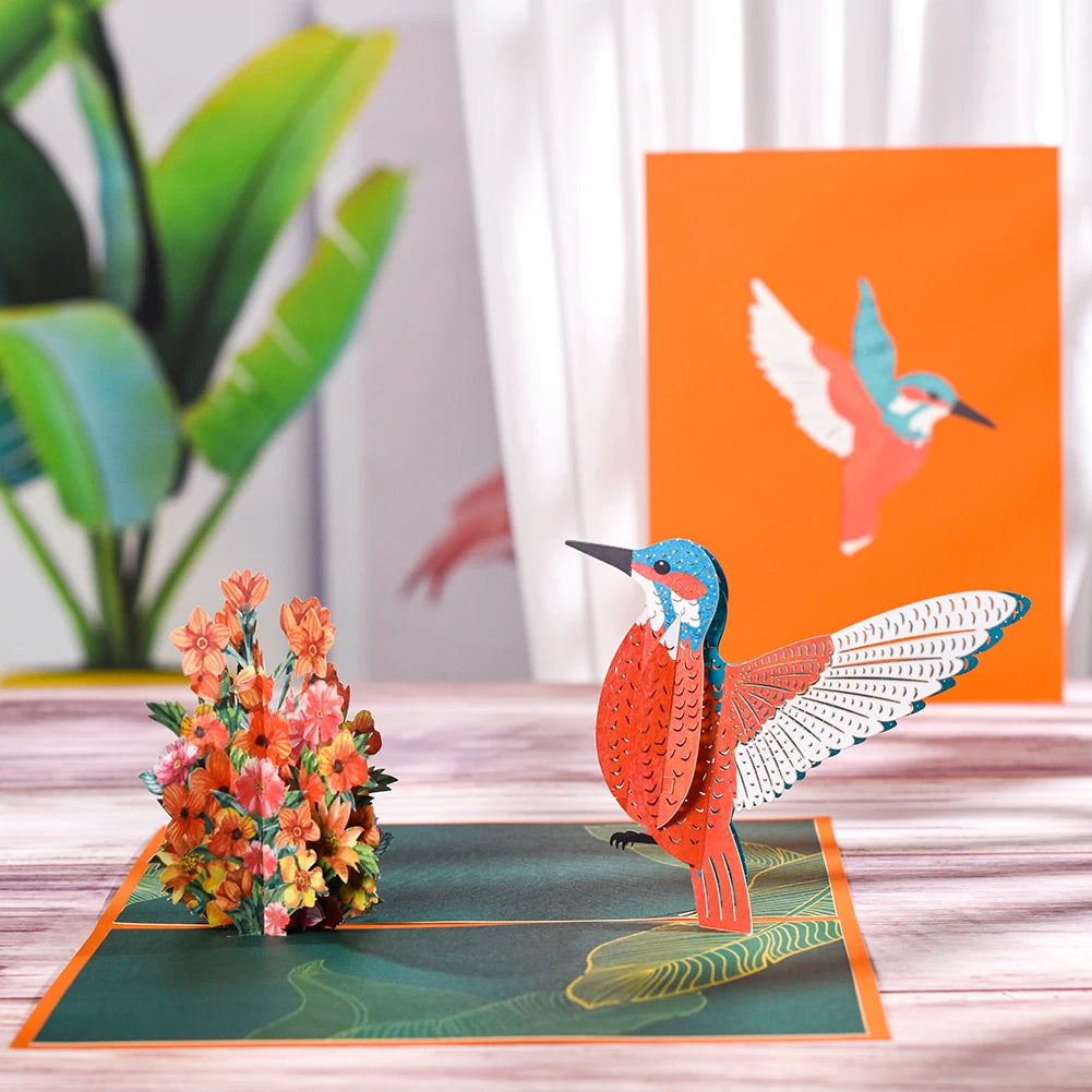 3D Pop Up Hummingbird Birthday Card with Envelope Animal Greeting Cards Handmade Gift Mothers Day Anniversary