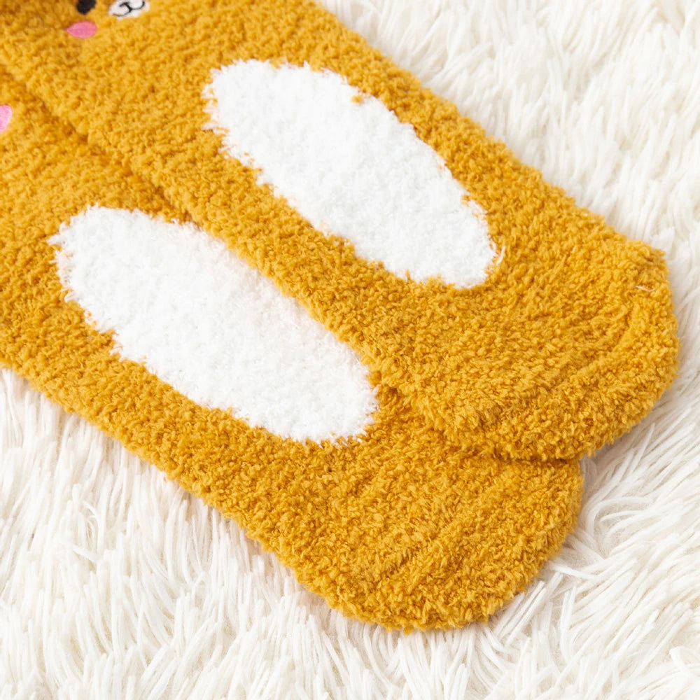 Women Cute Cartoon Animal Fuzzy Socks Winter Warm Fleece Kawaii Panda Bear Cat Mouse Casual Fashion Home Floor Sleep Fluffy Sock