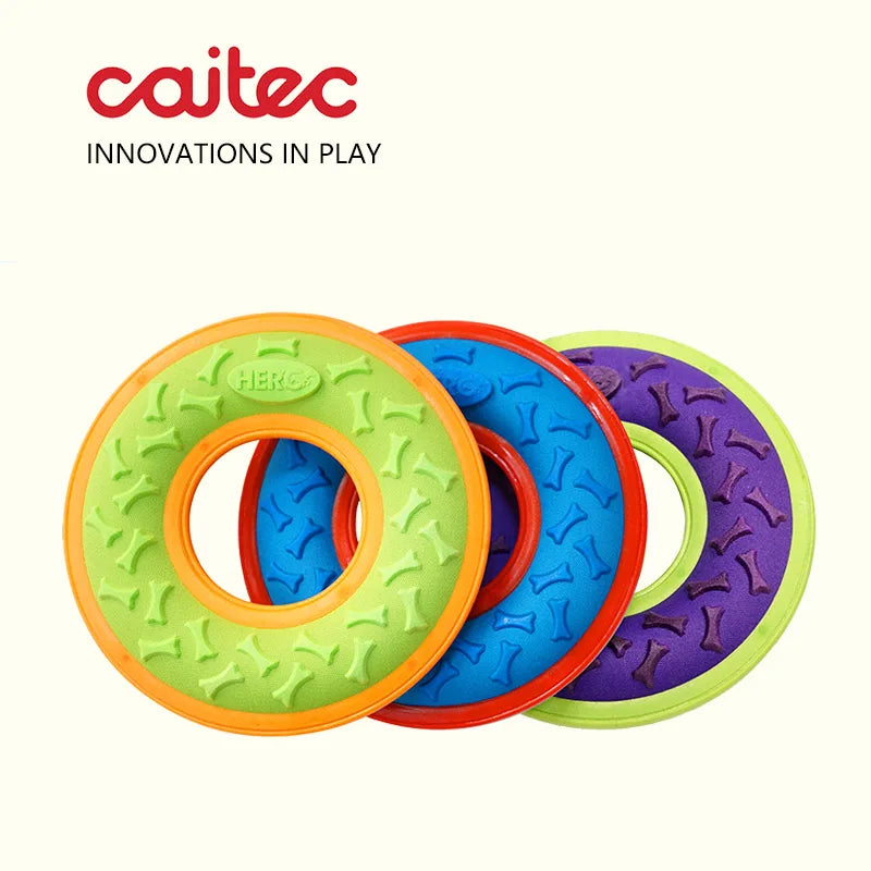 CAITEC Dog Toys Squeaky Flying Ring Durable Fit for Outdoor Throwing Suitable for Medium to Large Dogs