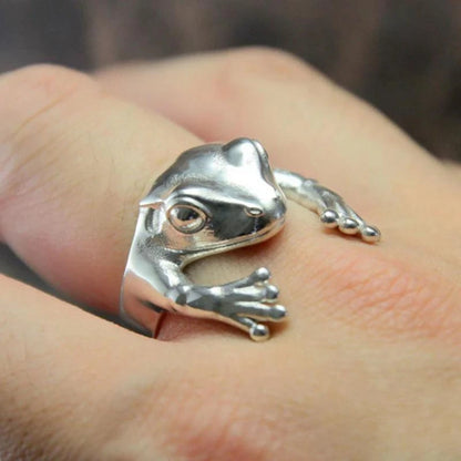 Cute Fortune Cat Shape Opening Rings For Women Silver Color Vintage Frog Toad Animal Delicate Finger Ring Girl Fashion Jewelry