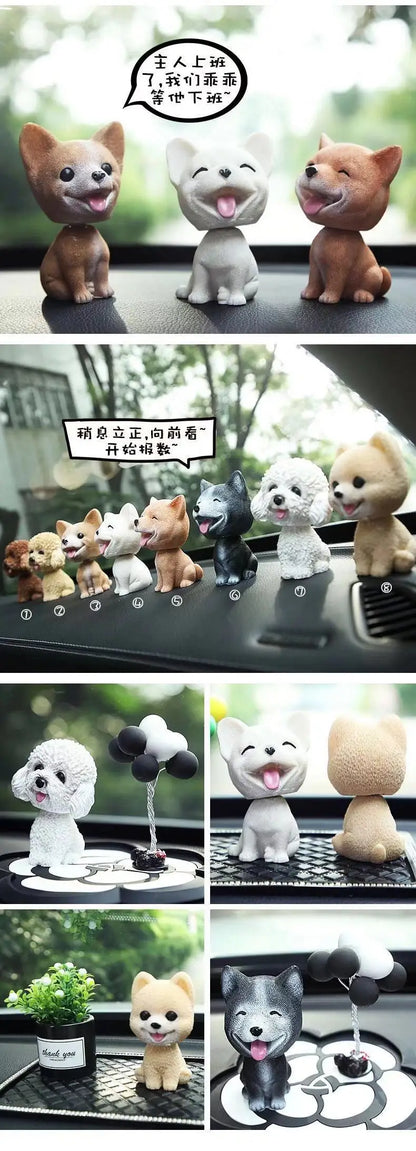 9cm Husky Teddy Pomeranian Car Shake Head Dog Ornaments Cute Nodding Decoration Gift For Car Interior Home Room Auto Accessories