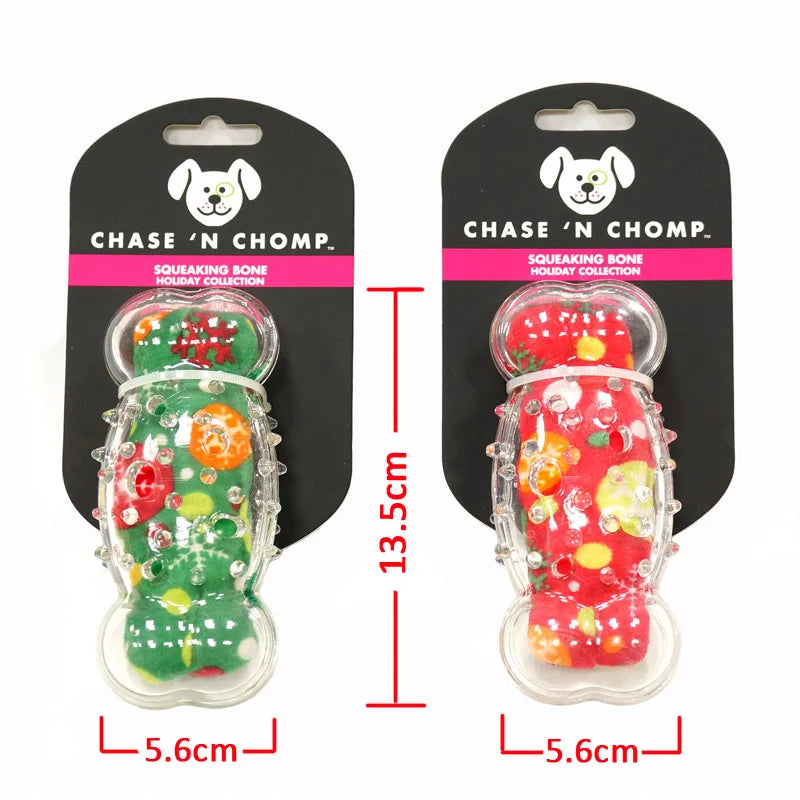 CAITEC Dog Toys Squeaking Bone Springy Suitable for Tossing and Chasing Soft Dog Toys of Holiday Series