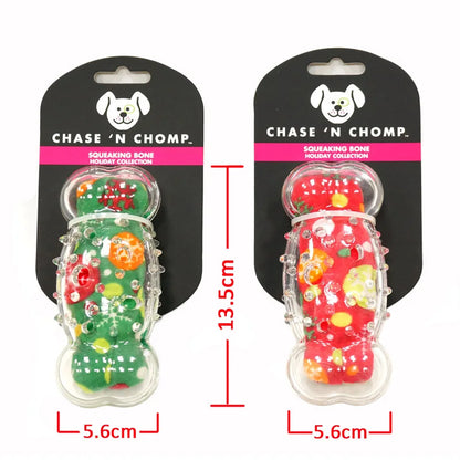 CAITEC Dog Toys Squeaking Bone Springy Suitable for Tossing and Chasing Soft Dog Toys of Holiday Series
