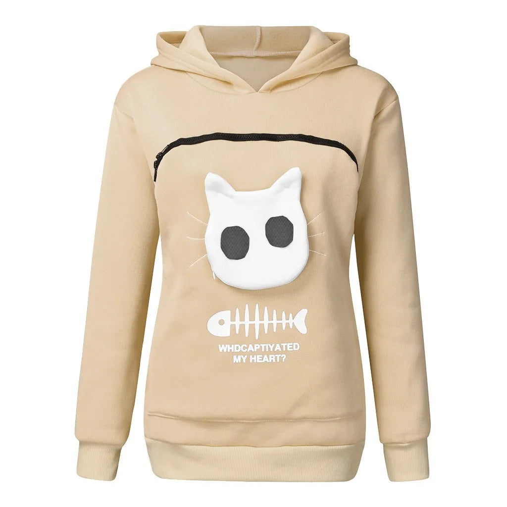 Winter Hoodies Sweatshirt Man Women Animal Pouch Hood Pullover Blouse Tops Lady Carry Dog Cat Breathable Sweatshirts