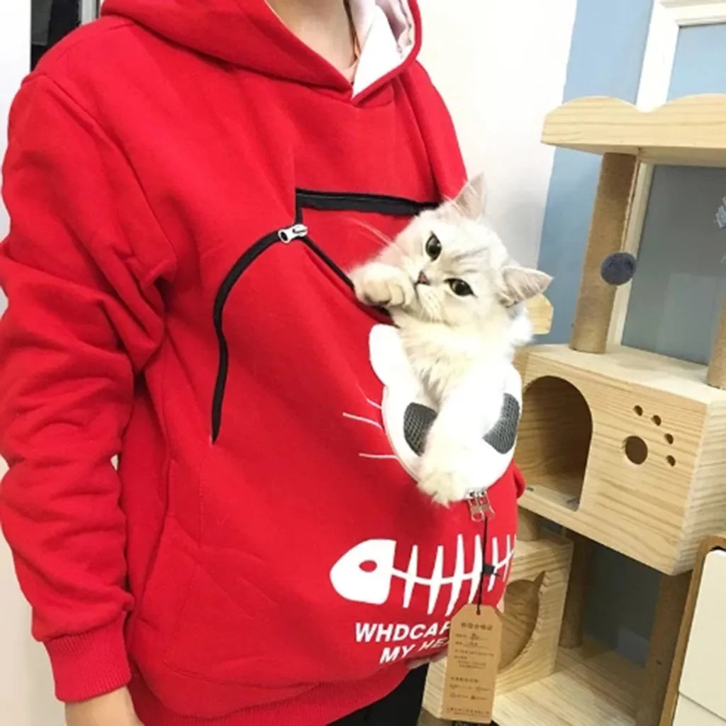 Winter Hoodies Sweatshirt Man Women Animal Pouch Hood Pullover Blouse Tops Lady Carry Dog Cat Breathable Sweatshirts