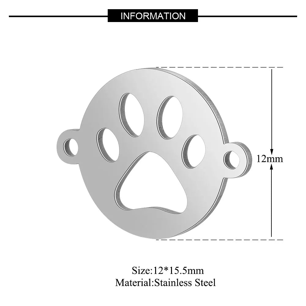 5pcs/lot 316 Stainless Steel Dog Paw Cat Animal Charm Wholesale Sun Om Connector Yoga Lotus Heart DIY