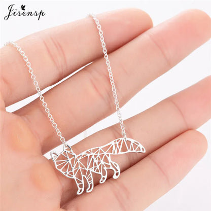 Stainless Steel Origami Cat Necklaces Lovely Animal Kitten Jewelry Cat on the Moon Pendant Necklace Women Bijoux Collane