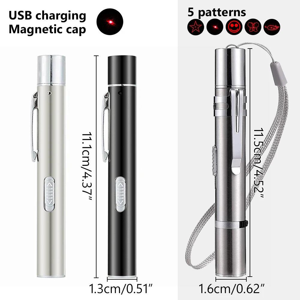 4mW 三合一貓用 LED 追逐玩具紅色雷射筆 USB 充電白色手電筒筆寵物玩具紫外線手電筒 5 種模式