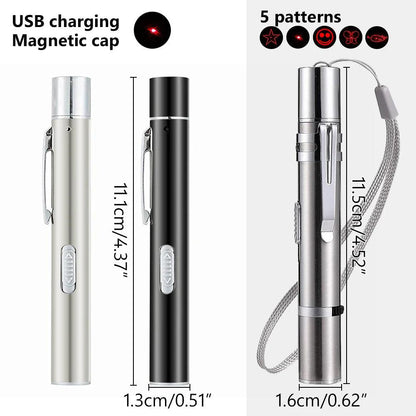 4mW 三合一貓用 LED 追逐玩具紅色雷射筆 USB 充電白色手電筒筆寵物玩具紫外線手電筒 5 種模式