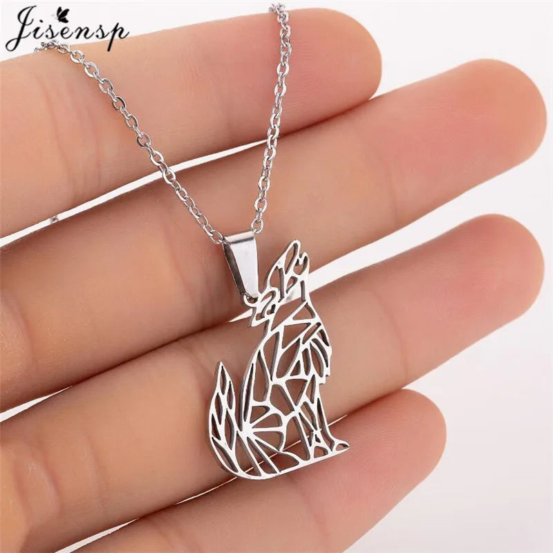 Stainless Steel Origami Cat Necklaces Lovely Animal Kitten Jewelry Cat on the Moon Pendant Necklace Women Bijoux Collane