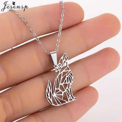 Stainless Steel Origami Cat Necklaces Lovely Animal Kitten Jewelry Cat on the Moon Pendant Necklace Women Bijoux Collane