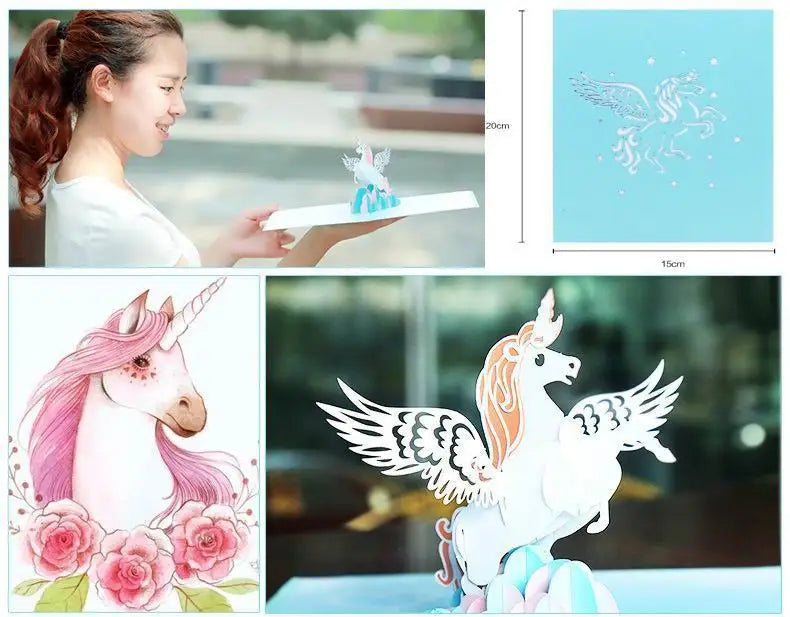 creative 3D paper birthday pop up card unicorn Pegasus festival party Invitations greeting card postcard thanksgiving card