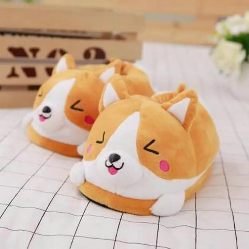 Winter Warm Indoor Floor Bedroom Cotton Koi Dog Slippers Cartoon Cute Plush Keji Slippers Home Slip Cotton Pad Shoes