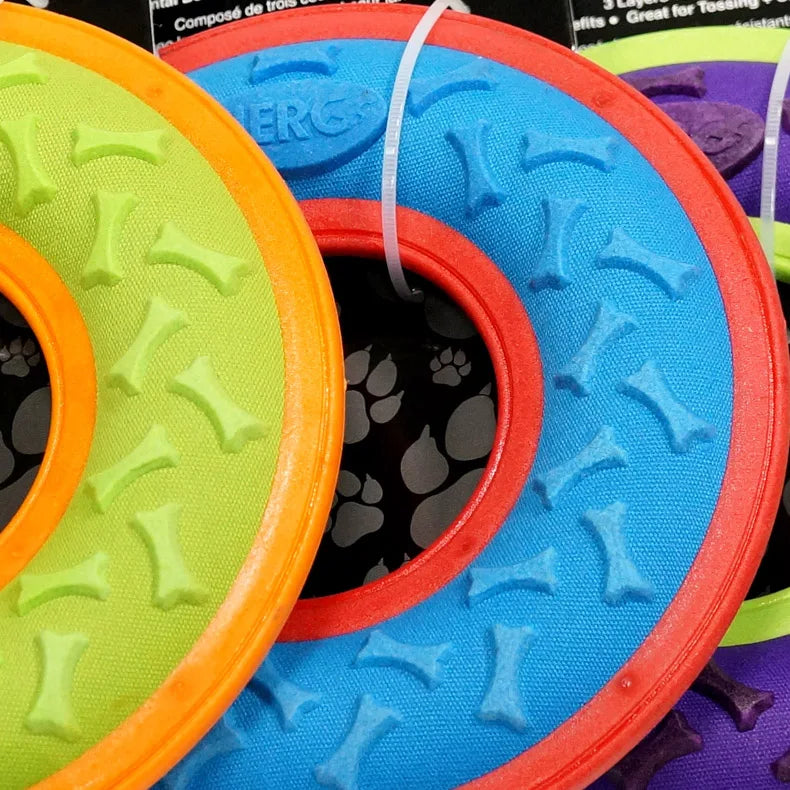 CAITEC Dog Toys Squeaky Flying Ring Durable Fit for Outdoor Throwing Suitable for Medium to Large Dogs