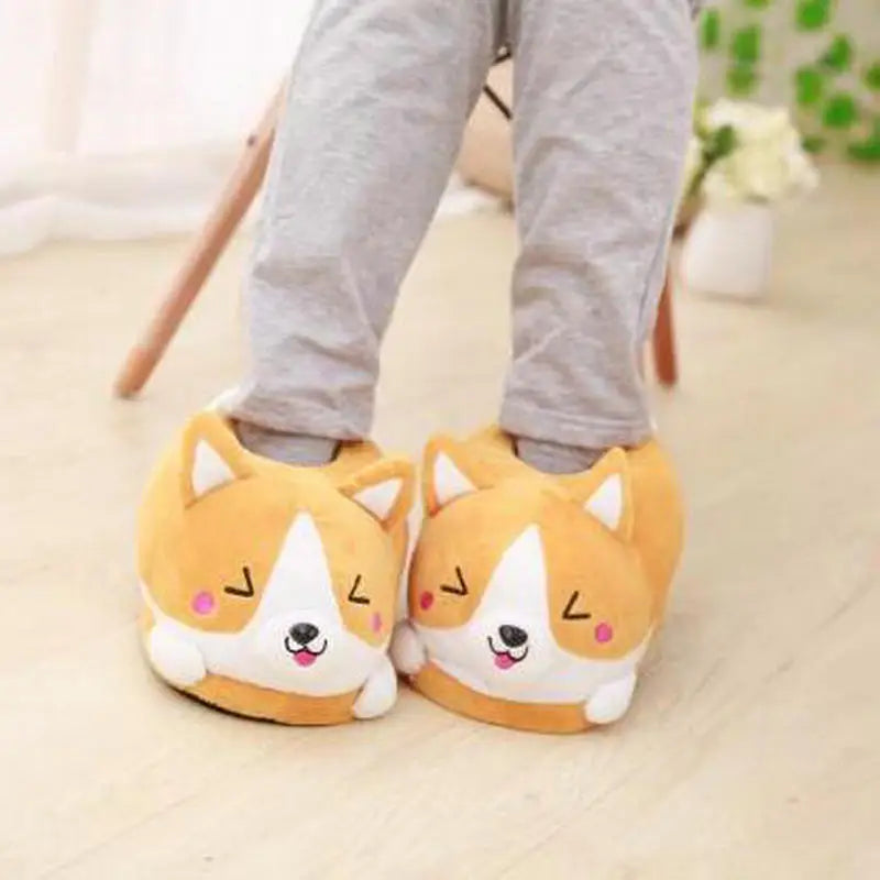 Winter Warm Indoor Floor Bedroom Cotton Koi Dog Slippers Cartoon Cute Plush Keji Slippers Home Slip Cotton Pad Shoes