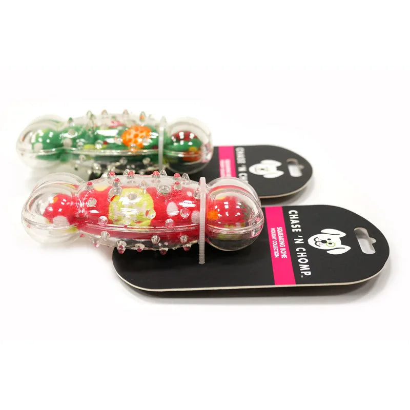 CAITEC Dog Toys Squeaking Bone Springy Suitable for Tossing and Chasing Soft Dog Toys of Holiday Series