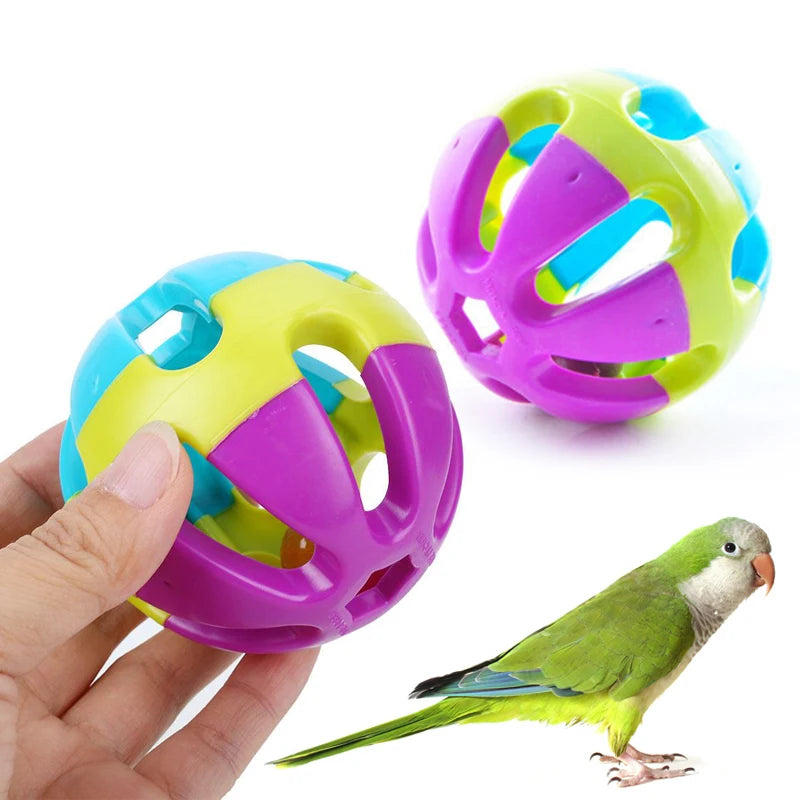 7cm ABS Ball Chewing Toy Biting Toy with Bell Parakeet Parrot Pet Supply Pet Bird  Toy Multicolor Training Toys Interactive