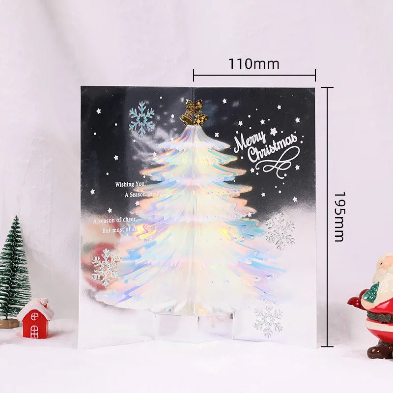 3D Shining Bling Christmas Tree Pop Up Greeting Cards With Envelope Blessing Message Postcard For Xmas New Year Gifts