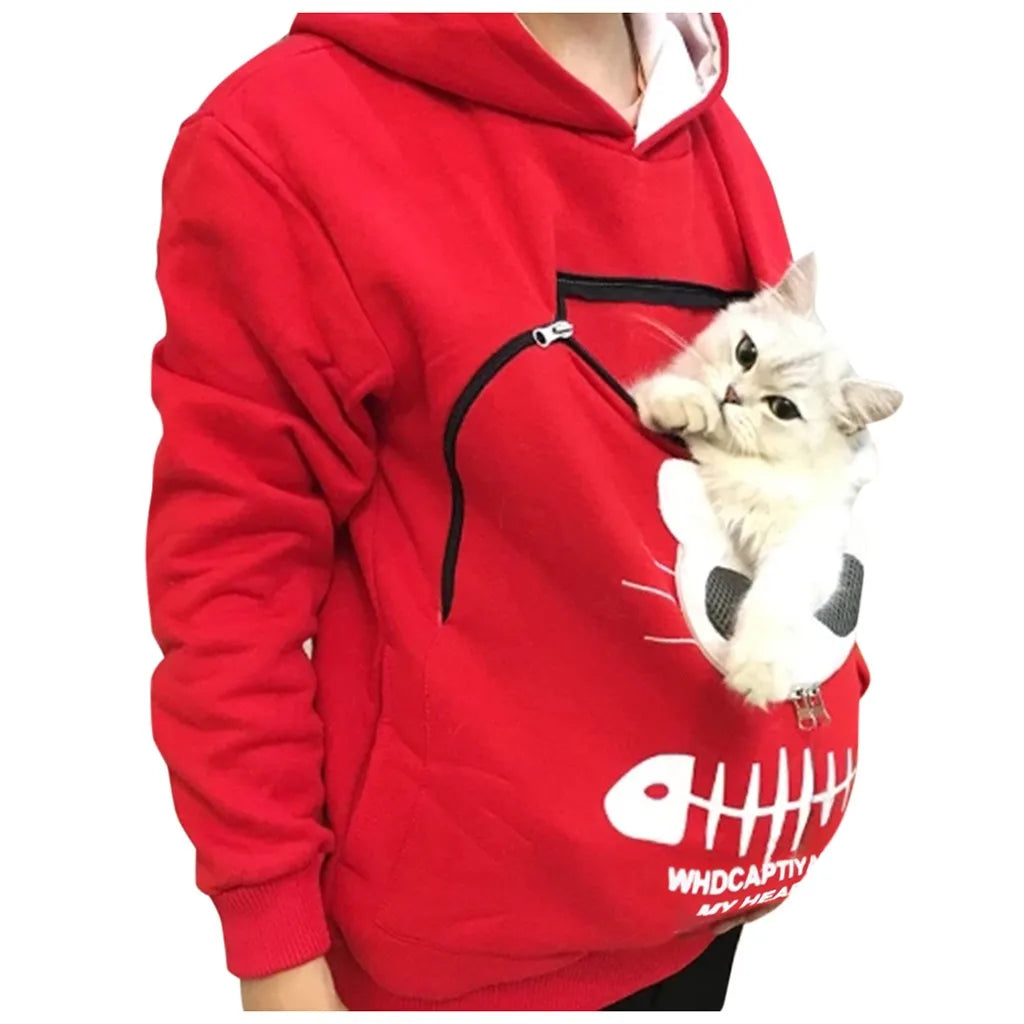 Winter Hoodies Sweatshirt Man Women Animal Pouch Hood Pullover Blouse Tops Lady Carry Dog Cat Breathable Sweatshirts